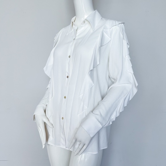 NWT | Massimo Dutti | White Button Down Blouse Ruffled Long Sleeves 6 - Picture 8 of 11